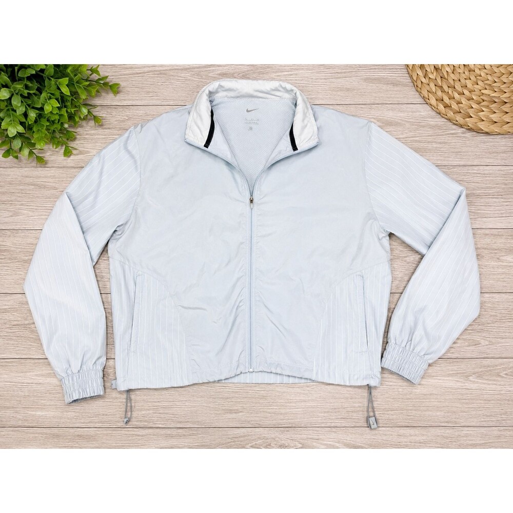 Nike Running Division Womens M Light Blue Reflective Pinstripe Running Jacket